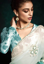 Sea Green Tissue Half N Half Saree