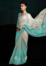 Load image into Gallery viewer, Sea Green Tissue Half N Half Saree
