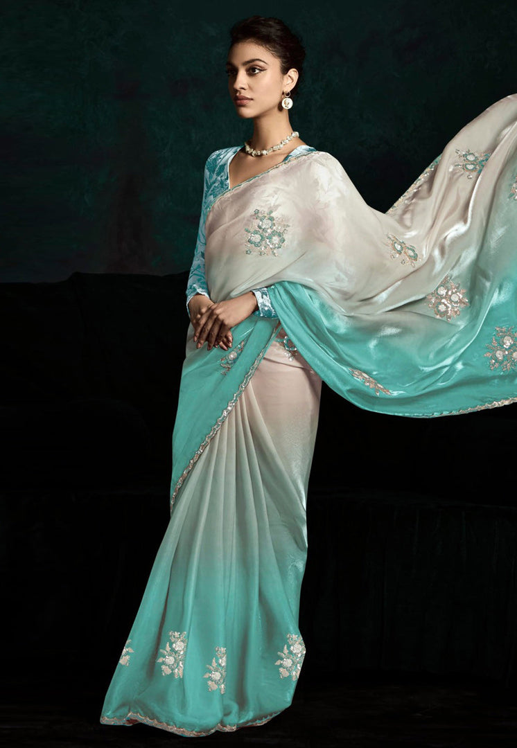 Sea Green Tissue Half N Half Saree