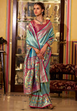 Load image into Gallery viewer, Sea Green Tissue Silk Saree With Blouse
