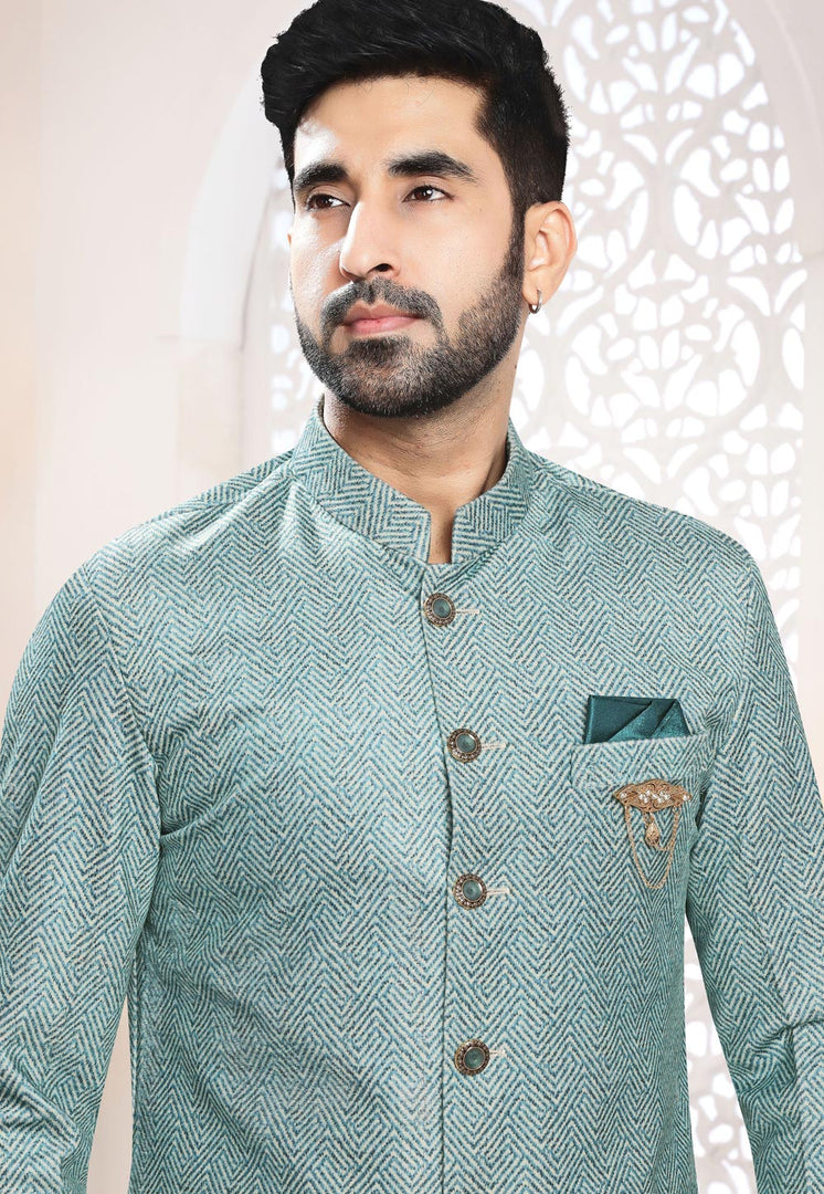 Sea Green Velvet Indo Western Suit