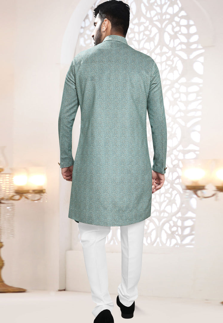 Sea Green Velvet Indo Western Suit