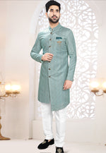 Load image into Gallery viewer, Sea Green Velvet Indo Western Suit
