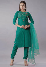 Load image into Gallery viewer, Sea Green Velvet Readymade Pant Style Suit
