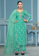 Load image into Gallery viewer, Sea Green Viscose Pant Style Suit

