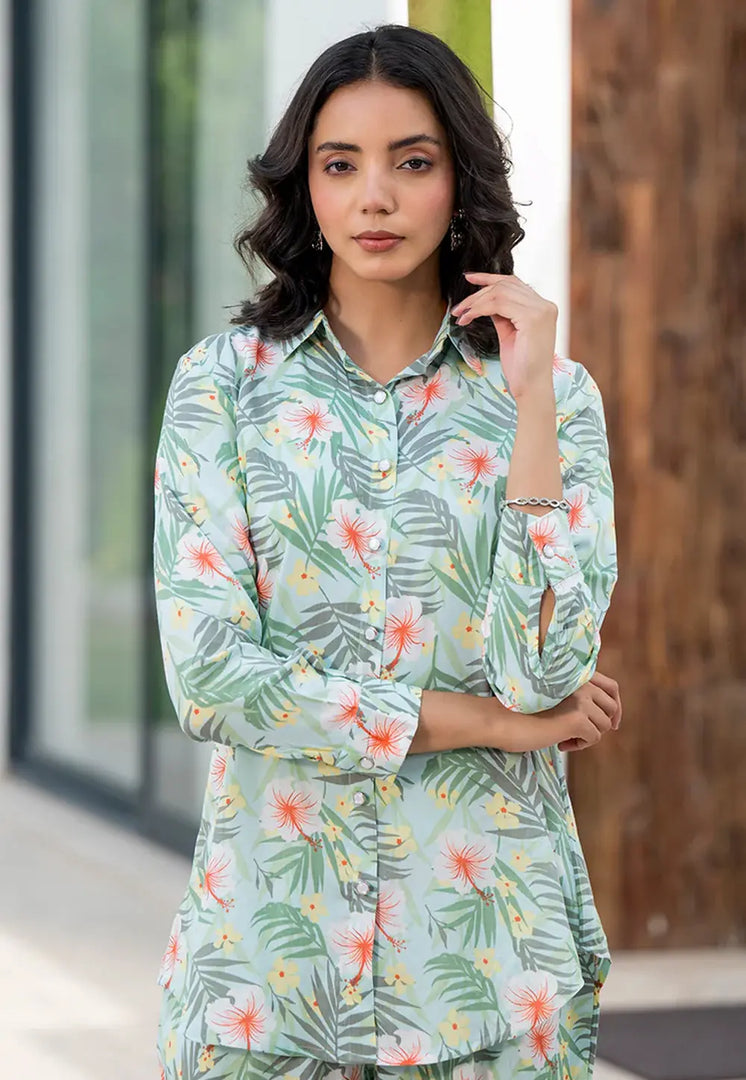 Sea Green Viscose Rayon Printed Co-Ords Set