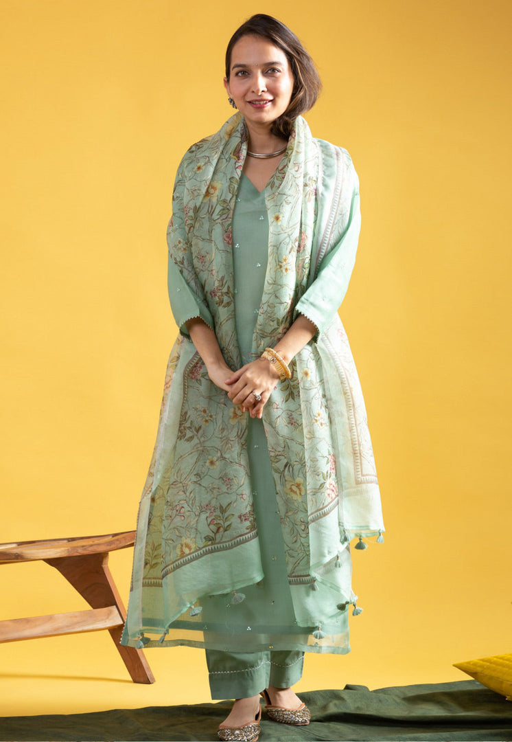 Sea Green Viscose Readymade Pakistani Suit