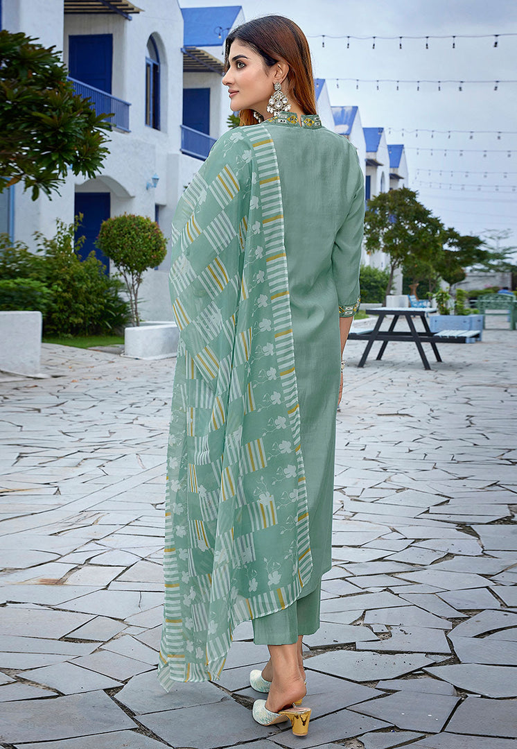 Sea Green Viscose Readymade Pakistani Suit