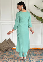 Load image into Gallery viewer, Sea Green Viscose Readymade Pant Style Suit
