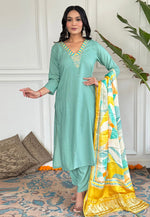 Load image into Gallery viewer, Sea Green Viscose Readymade Pant Style Suit

