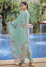 Load image into Gallery viewer, Sea Green Viscose Readymade Pant Style Suit
