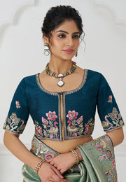 Sea Green Viscose Saree With Blouse