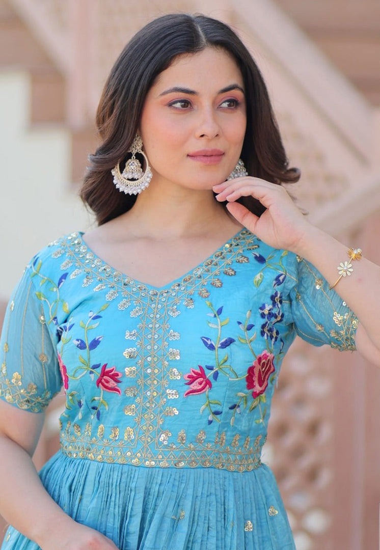 Sky Blue Art Silk Gown