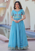 Load image into Gallery viewer, Sky Blue Art Silk Gown
