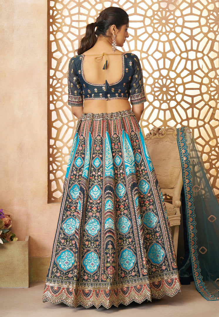 Sky Blue Banarasi Silk Circular Lehenga Choli