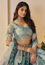 Load image into Gallery viewer, Sky Blue Banarasi Silk Lehenga Choli
