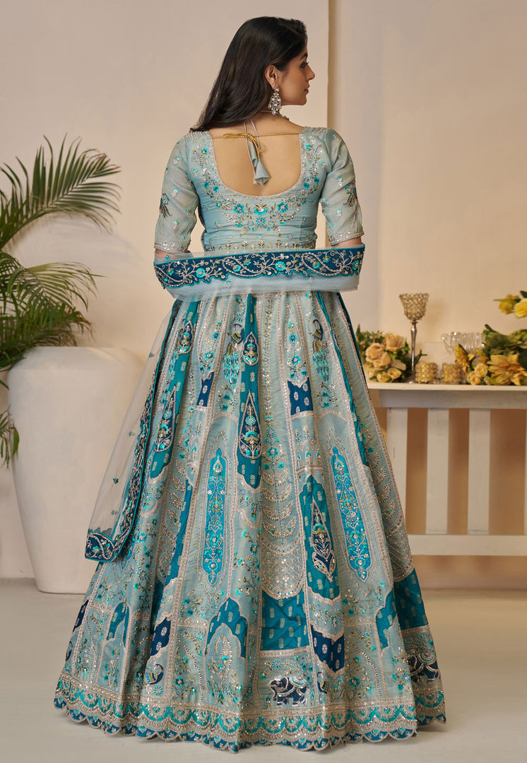 Sky Blue Banarasi Silk Lehenga Choli