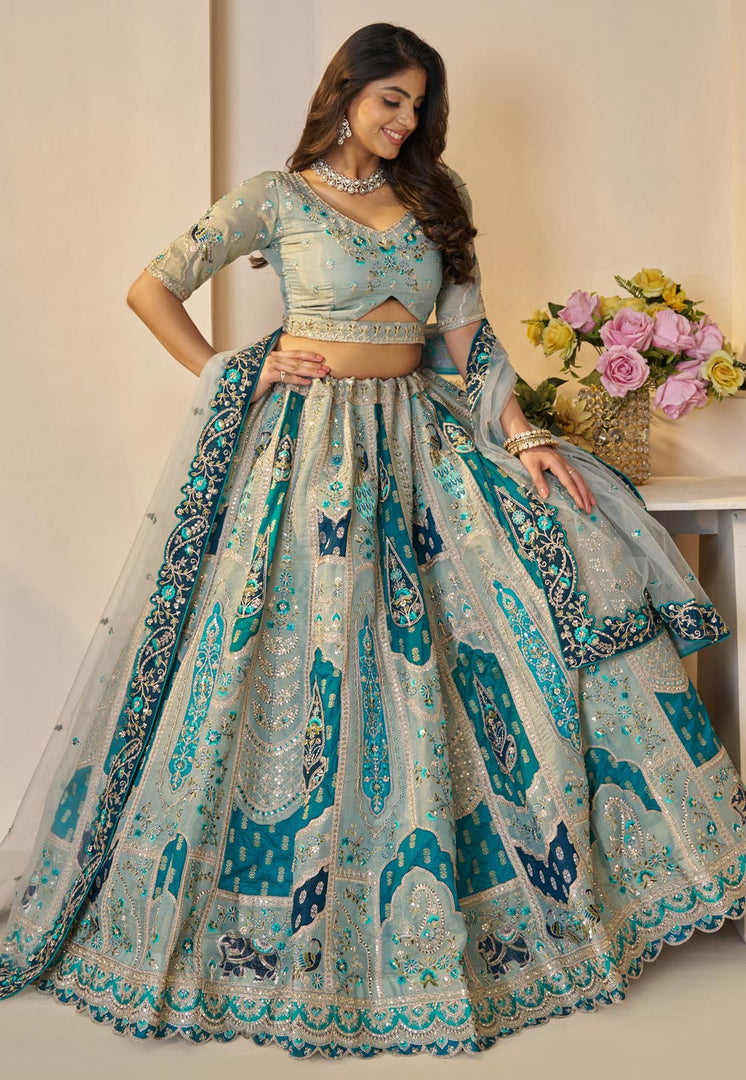 Sky Blue Banarasi Silk Lehenga Choli