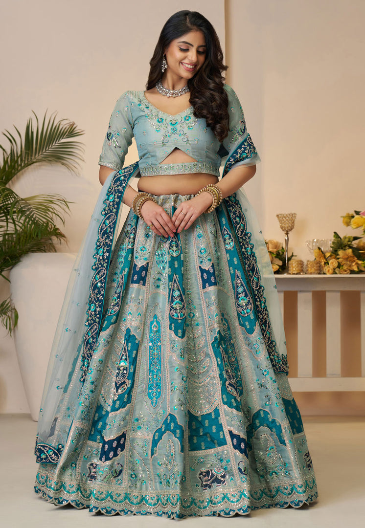 Sky Blue Banarasi Silk Lehenga Choli