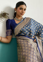 Load image into Gallery viewer, Sky Blue Banarasi Silk Saree