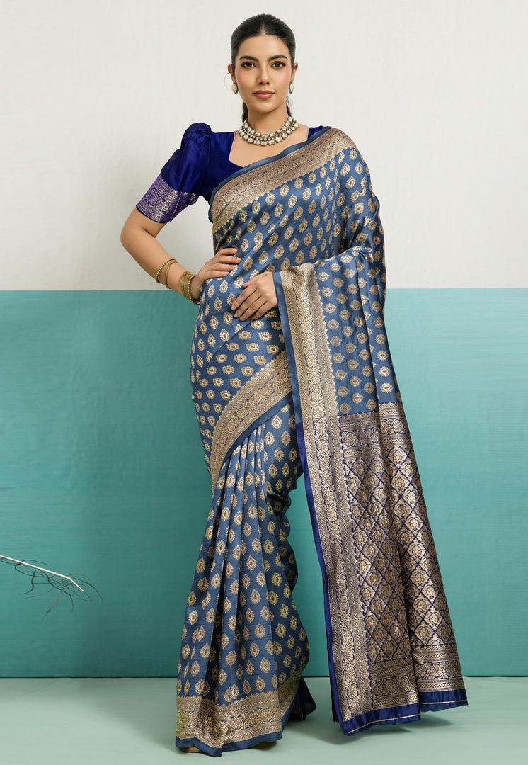 Sky Blue Banarasi Silk Saree