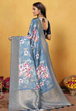 Load image into Gallery viewer, Sky Blue Bemberg Saree With Blouse
