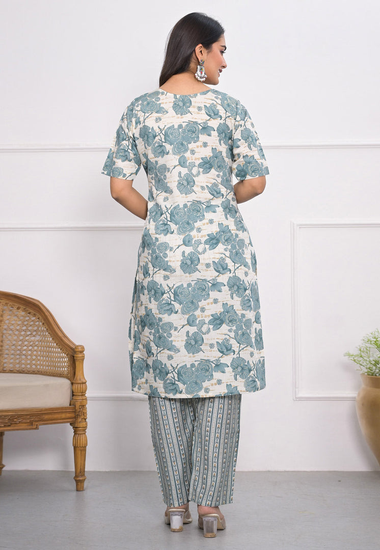 Sky Blue Chanderi Kurta Set With Pant