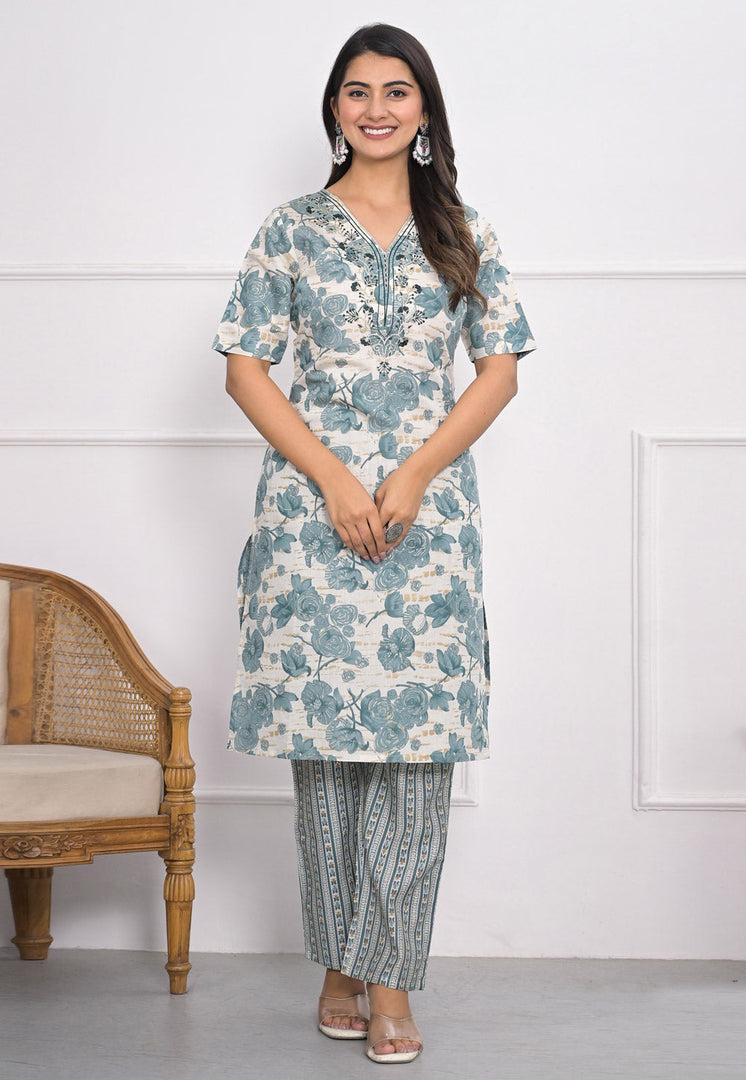 Sky Blue Chanderi Kurta Set With Pant