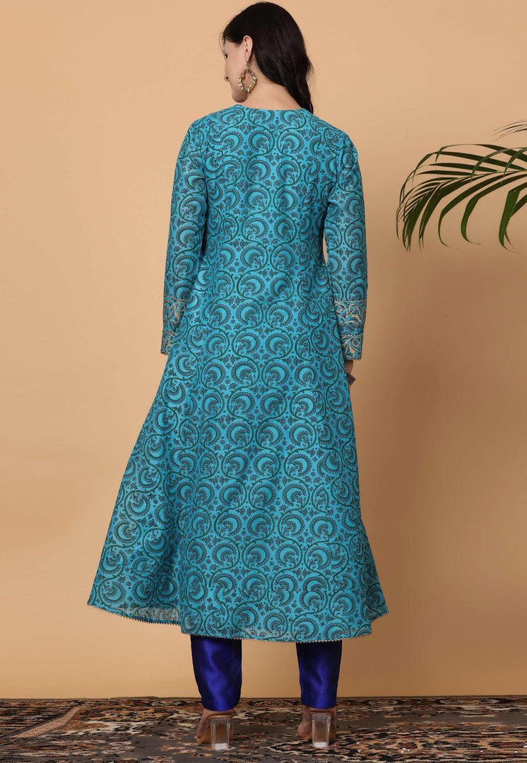 Sky Blue Chanderi Readymade Pant Style Suit