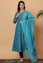 Load image into Gallery viewer, Sky Blue Chanderi Readymade Pant Style Suit
