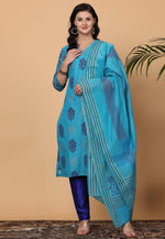 Load image into Gallery viewer, Sky Blue Chanderi Readymade Pant Style Suit
