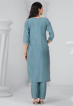Load image into Gallery viewer, Sky Blue Chanderi Readymade Pant Style Suit
