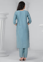 Load image into Gallery viewer, Sky Blue Chanderi Readymade Pant Style Suit
