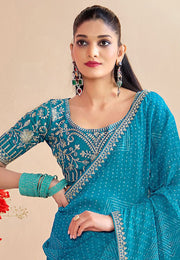 Sky Blue Chiffon Saree With Blouse