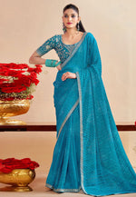 Load image into Gallery viewer, Sky Blue Chiffon Saree With Blouse