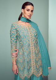 Sky Blue Chinon Embroidered Pakistani Suit