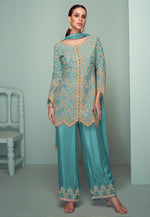 Load image into Gallery viewer, Sky Blue Chinon Embroidered Pakistani Suit
