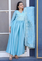Load image into Gallery viewer, Sky Blue Chinon Readymade Anarkali Suit
