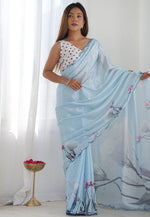 Load image into Gallery viewer, Sky Blue Chinon Saree With Blouse
