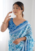 Load image into Gallery viewer, Sky Blue Chinon Saree With Blouse
