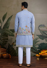Load image into Gallery viewer, Sky Blue Cotton Kurta Pajama With Jacket
