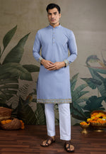 Load image into Gallery viewer, Sky Blue Cotton Kurta Pajama With Jacket
