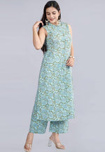 Load image into Gallery viewer, Sky Blue Cotton Kurta Set With Palazzo
