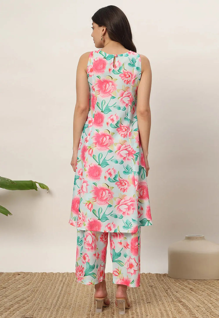 Sky Blue Cotton Kurta Set With Palazzo