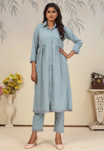 Load image into Gallery viewer, Sky Blue Cotton Kurta Set With Pant
