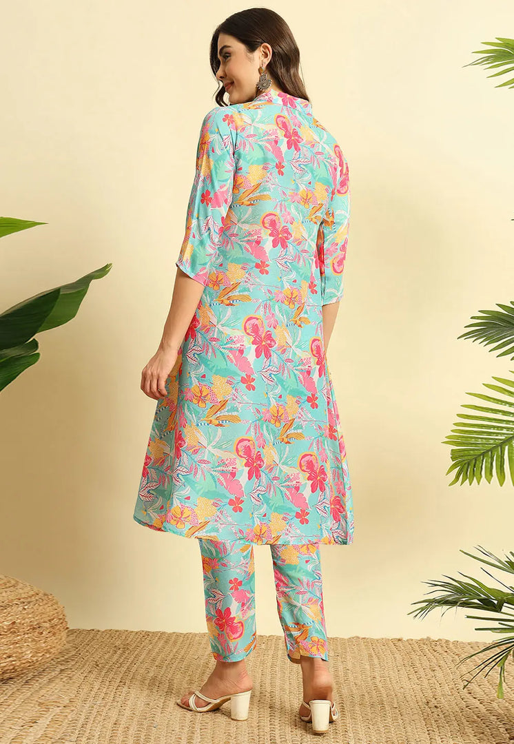 Sky Blue Cotton Kurta Set With Pent