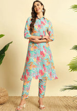 Load image into Gallery viewer, Sky Blue Cotton Kurta Set With Pent
