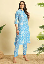Load image into Gallery viewer, Sky Blue Cotton Kurta Set With Pent
