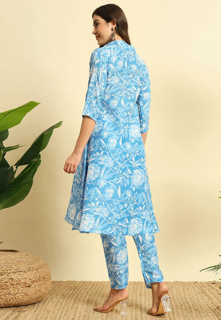 Sky Blue Cotton Kurta Set With Pent
