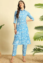 Load image into Gallery viewer, Sky Blue Cotton Kurta Set With Pent
